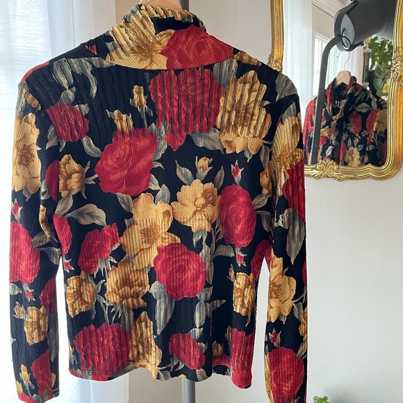 Vintage Floral Wrap Cowl Neck Semi-Sheer Sweater- Cropped Length - Picture 4 of 8